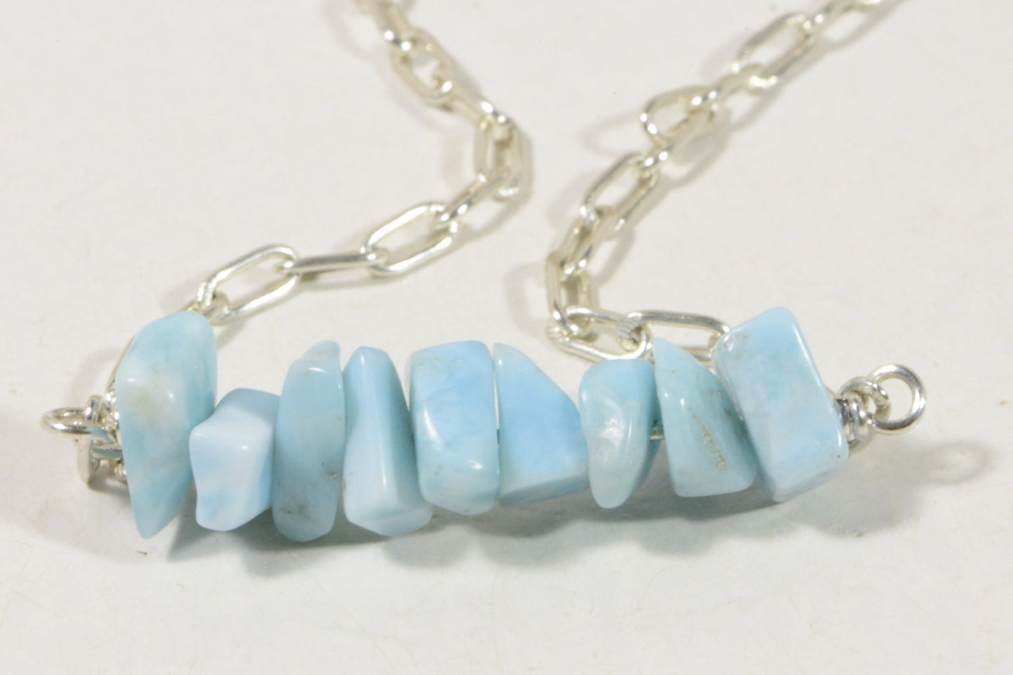 Larimar Necklace: Sterling Silver Chain, Natural Gemstone Bar