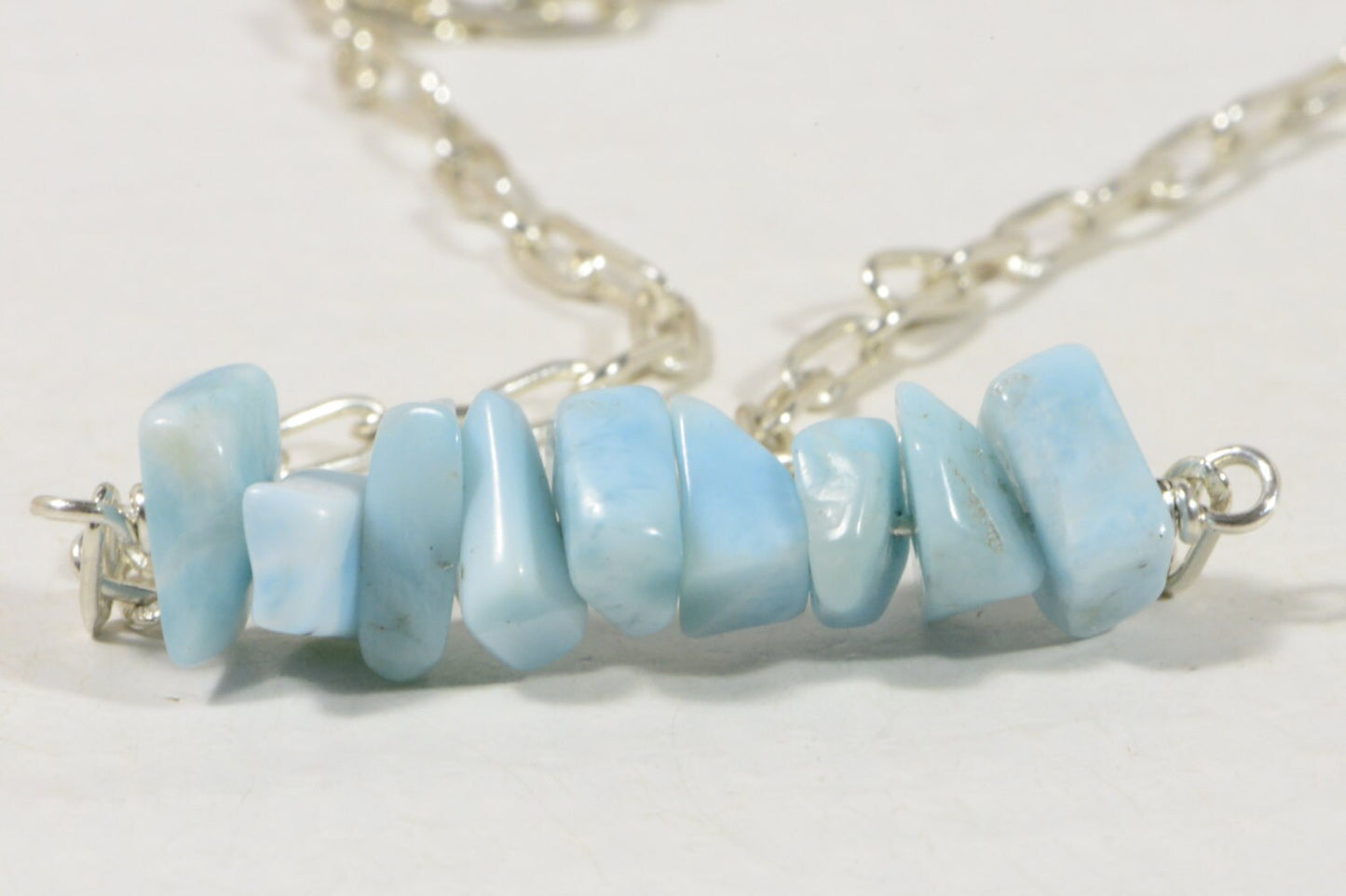 Larimar Necklace: Sterling Silver Chain, Natural Gemstone Bar