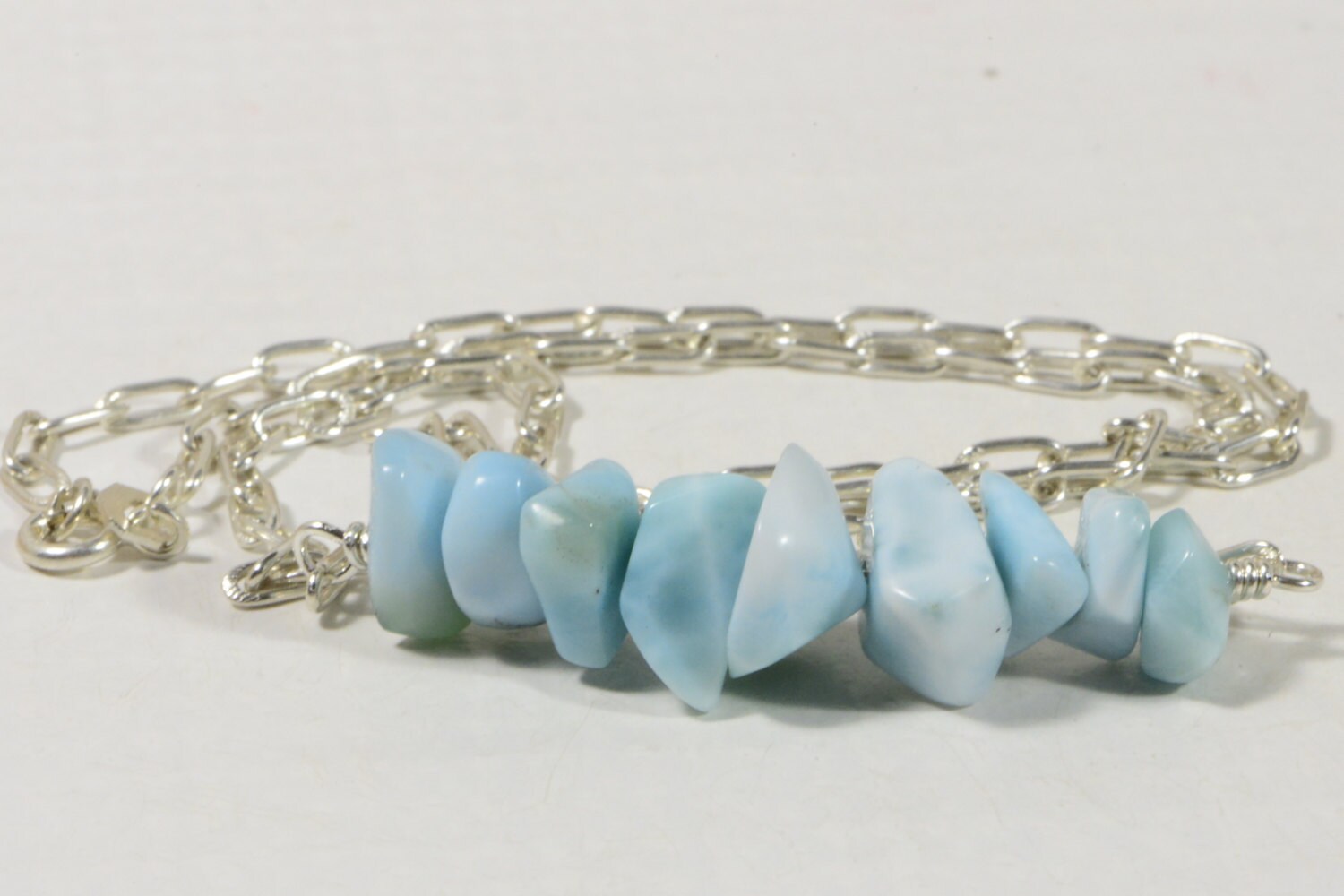 Larimar Necklace: Sterling Silver Gemstone Bar, Dominican Republic