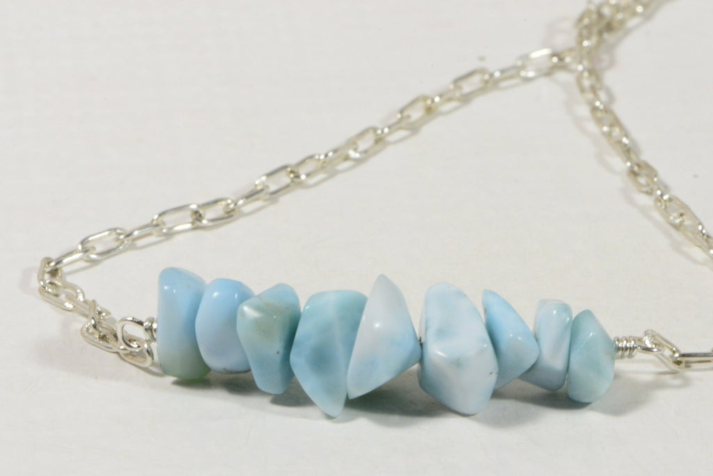 Larimar Necklace: Sterling Silver Gemstone Bar, Dominican Republic