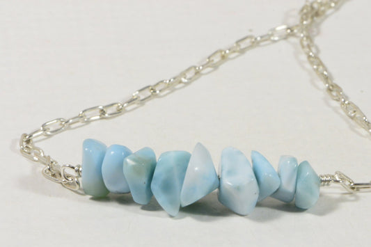 Larimar Necklace: Sterling Silver Gemstone Bar, Dominican Republic