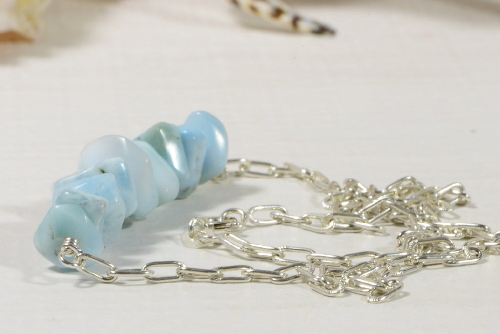 Larimar Necklace: Sterling Silver Gemstone Bar, Dominican Republic