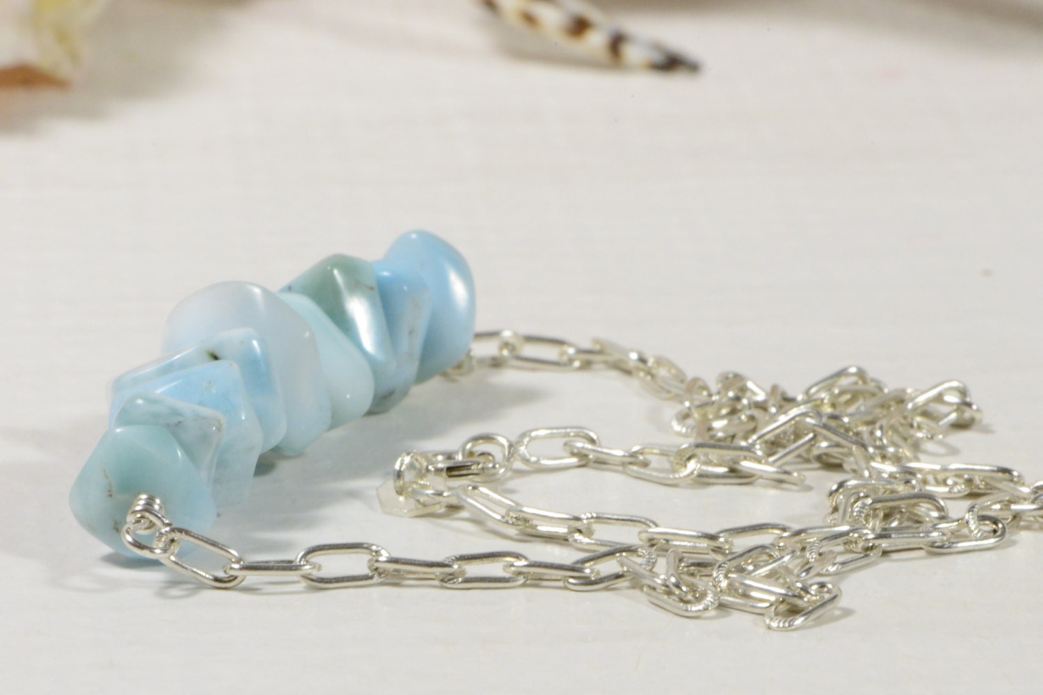 Larimar Necklace: Sterling Silver Gemstone Bar, Dominican Republic