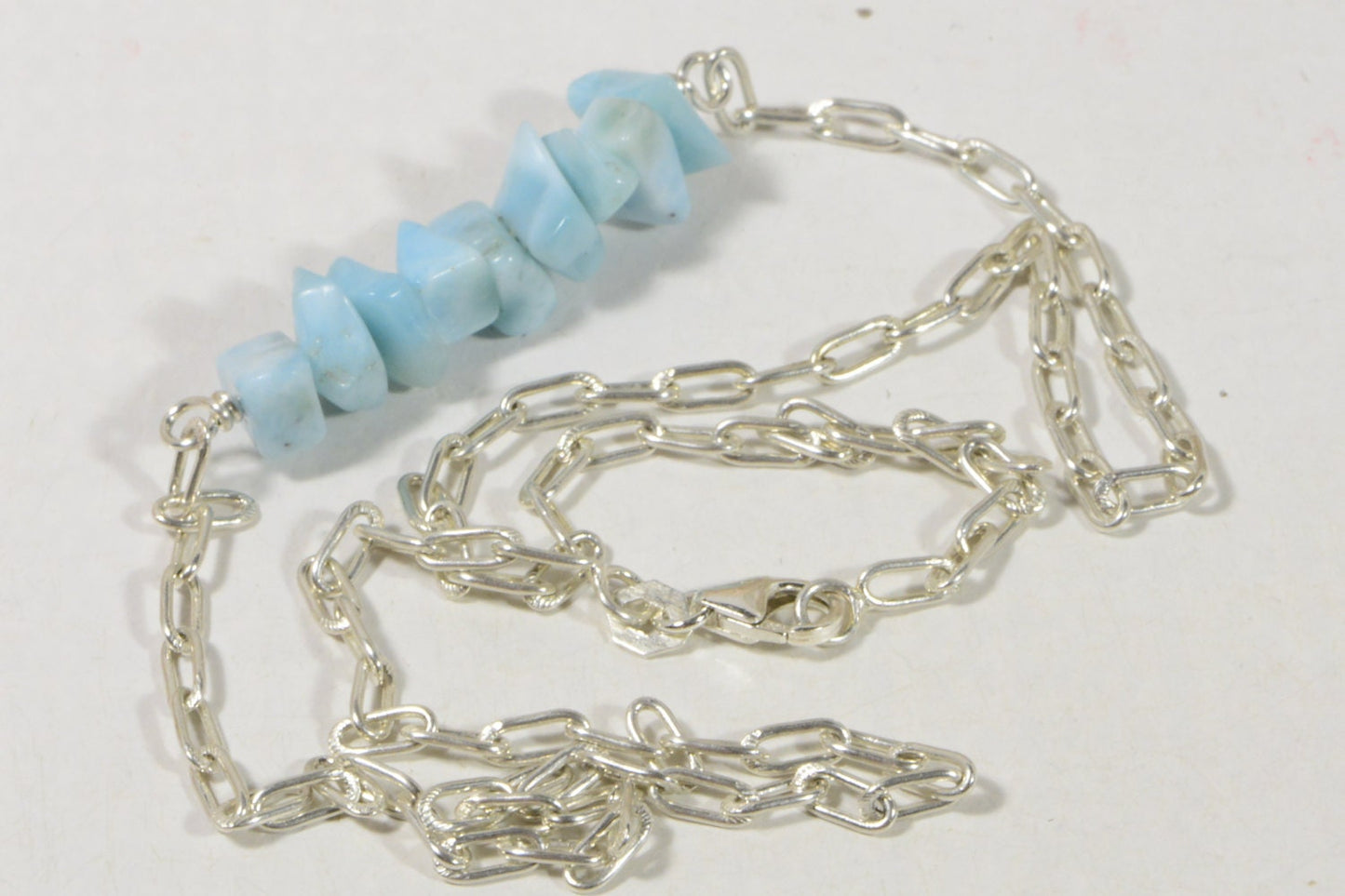 Larimar Necklace: Sterling Silver Chain, Natural Gemstone Bar