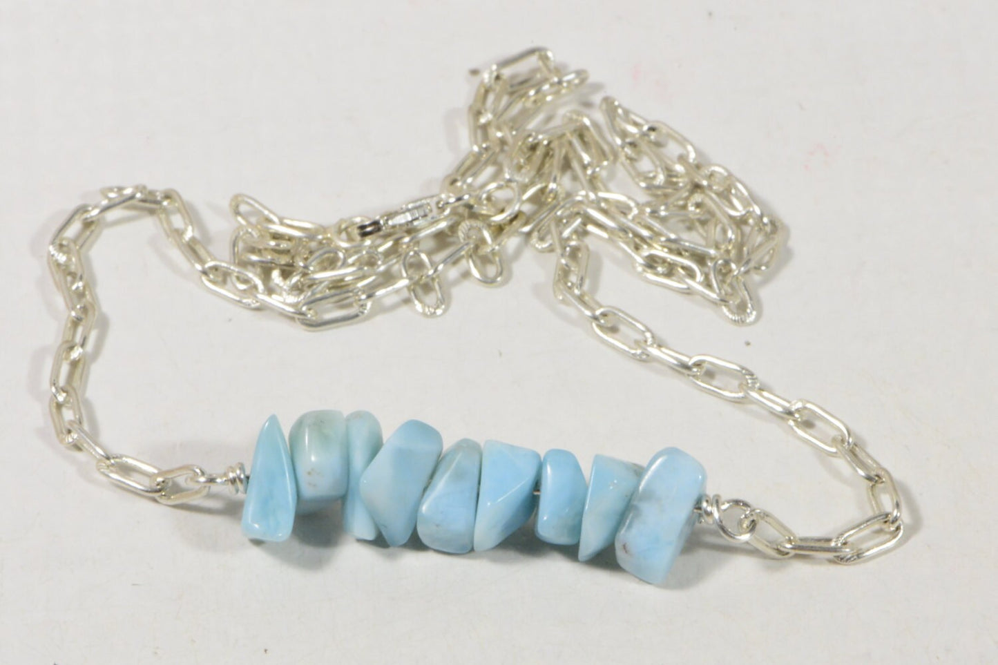 Larimar Necklace: Sterling Silver Chain, Natural Gemstone Bar