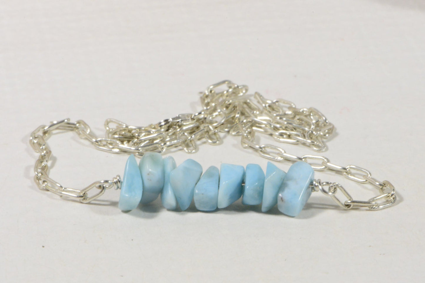 Larimar Necklace: Sterling Silver Chain, Natural Gemstone Bar