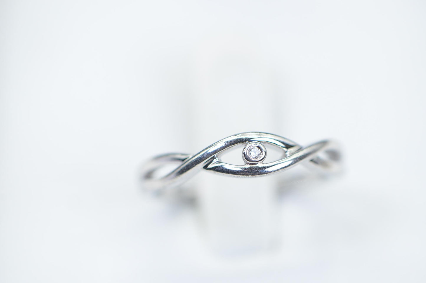 14K White Gold Band With Single Tiny Real Diamond Engagement  Ring Vermeil