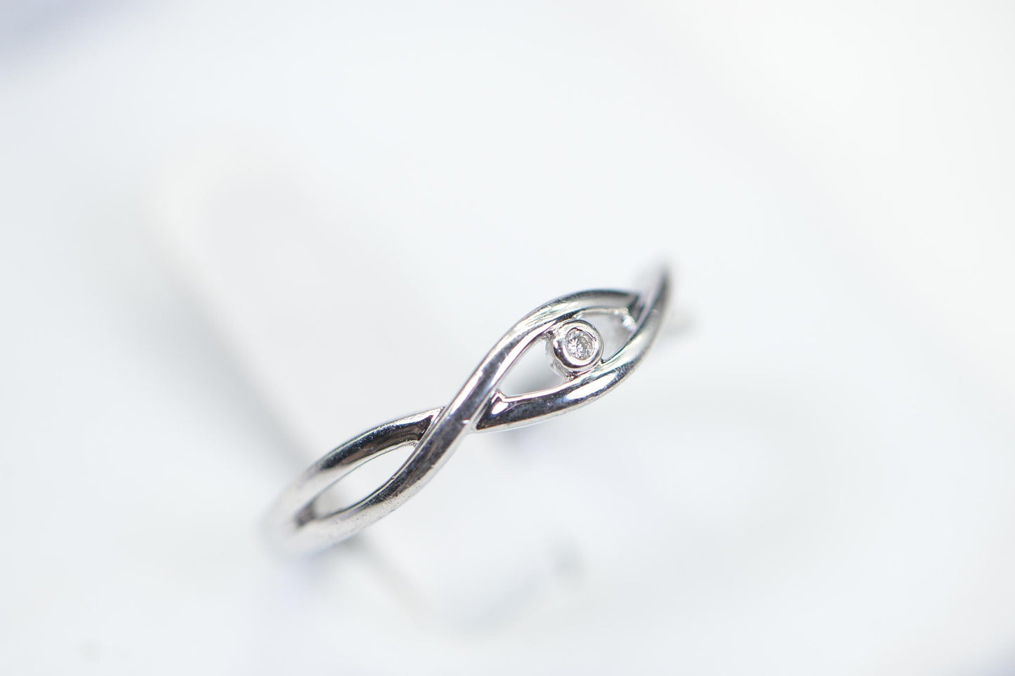 14K White Gold Band With Single Tiny Real Diamond Engagement  Ring Vermeil