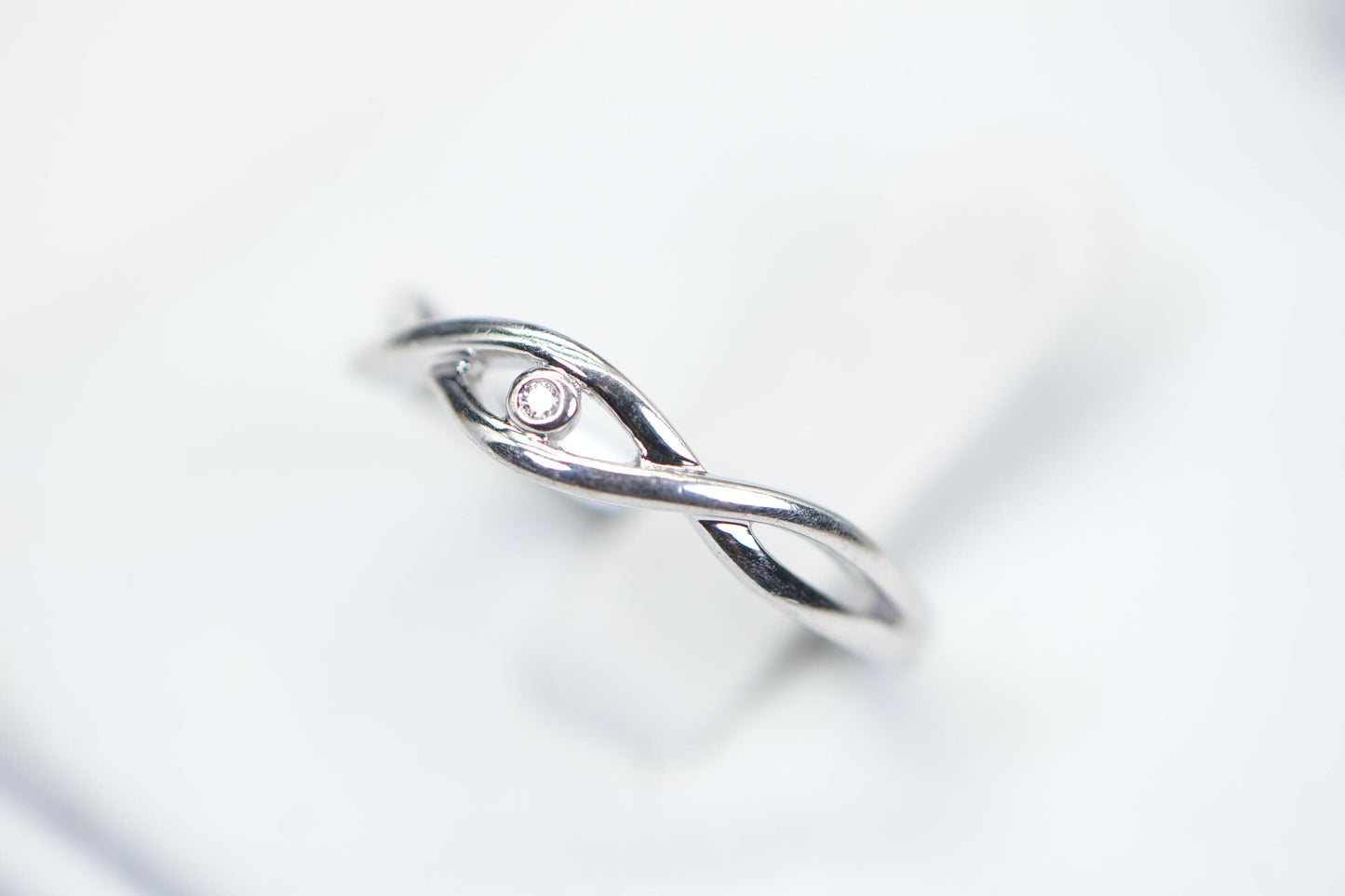 14K White Gold Band With Single Tiny Real Diamond Engagement  Ring Vermeil