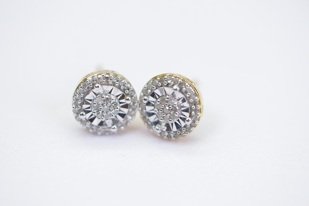 Natural Diamond Sterling Silver Stud Earrings: Halo Style, Vintage Design