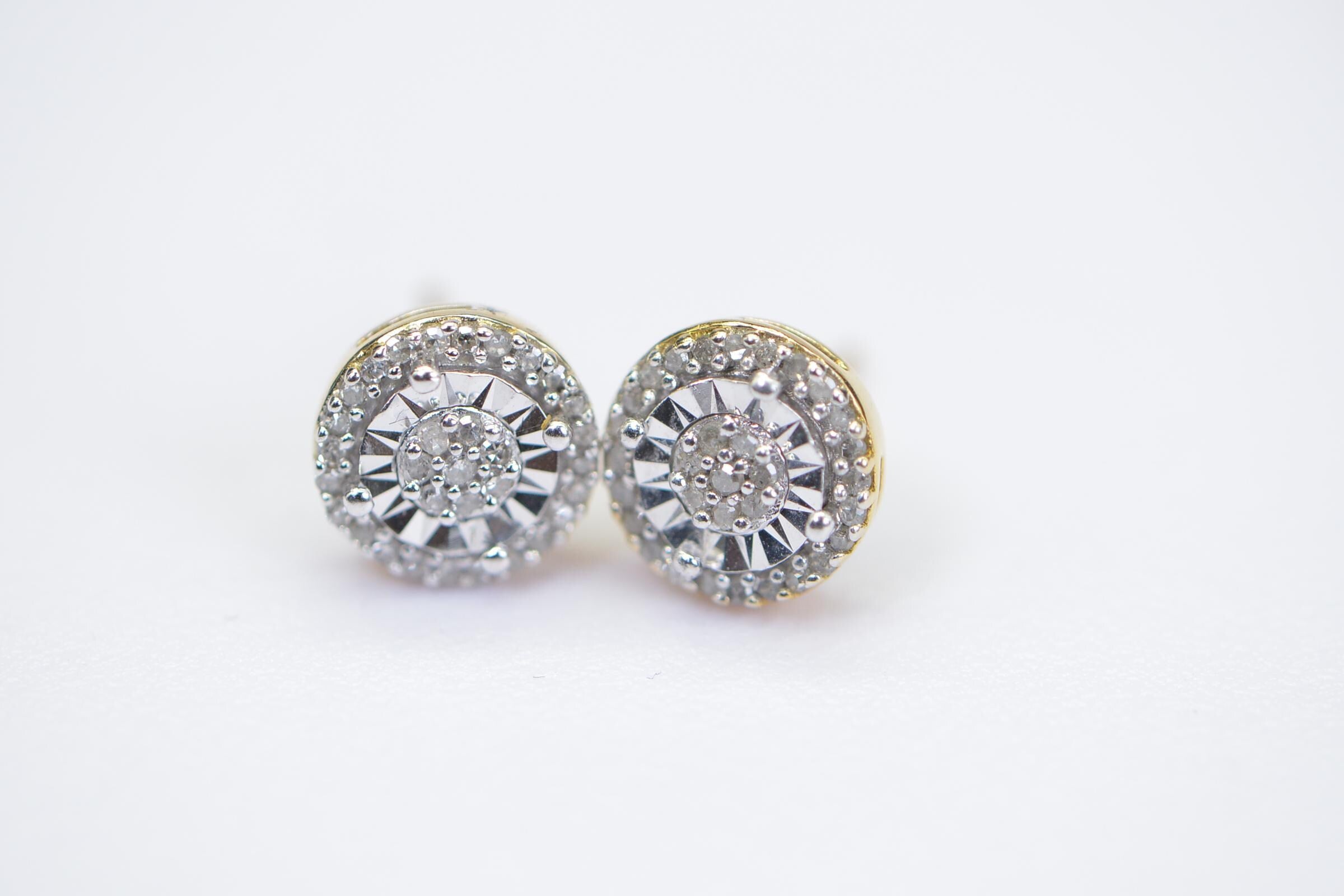 Natural Diamond Sterling Silver Stud Earrings: Halo Style, Vintage Design