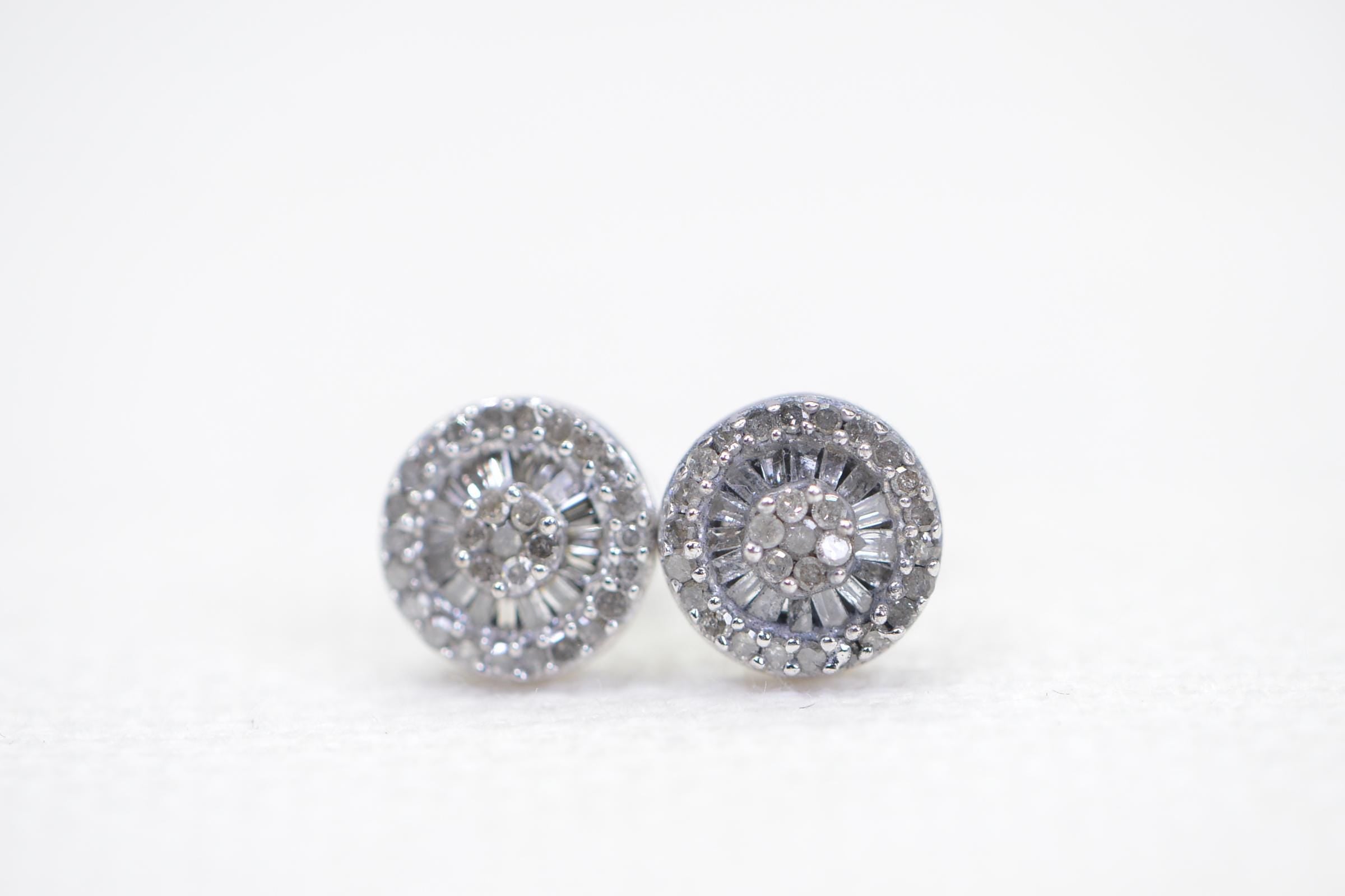 Natural Diamond Halo Stud Earrings: Sterling Silver Vintage Style