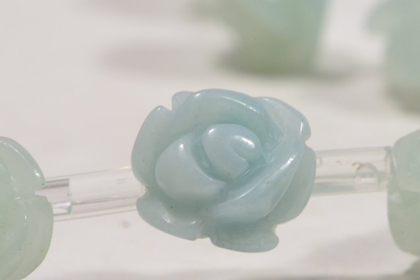 Amazonite Rose Beads: Light Blue Carved Gemstone, 10mm (2 Beads)