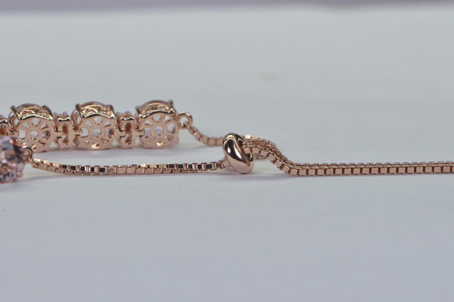 Morganite Bolo Bracelet: Peach Gemstone, White Topaz, Rose Gold Vermeil