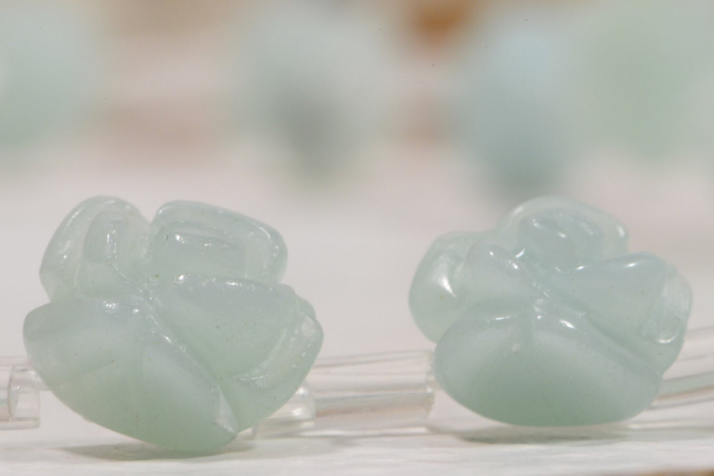 Amazonite Carved Rose Beads: Light Blue Gemstone, 10mm (6 Beads)