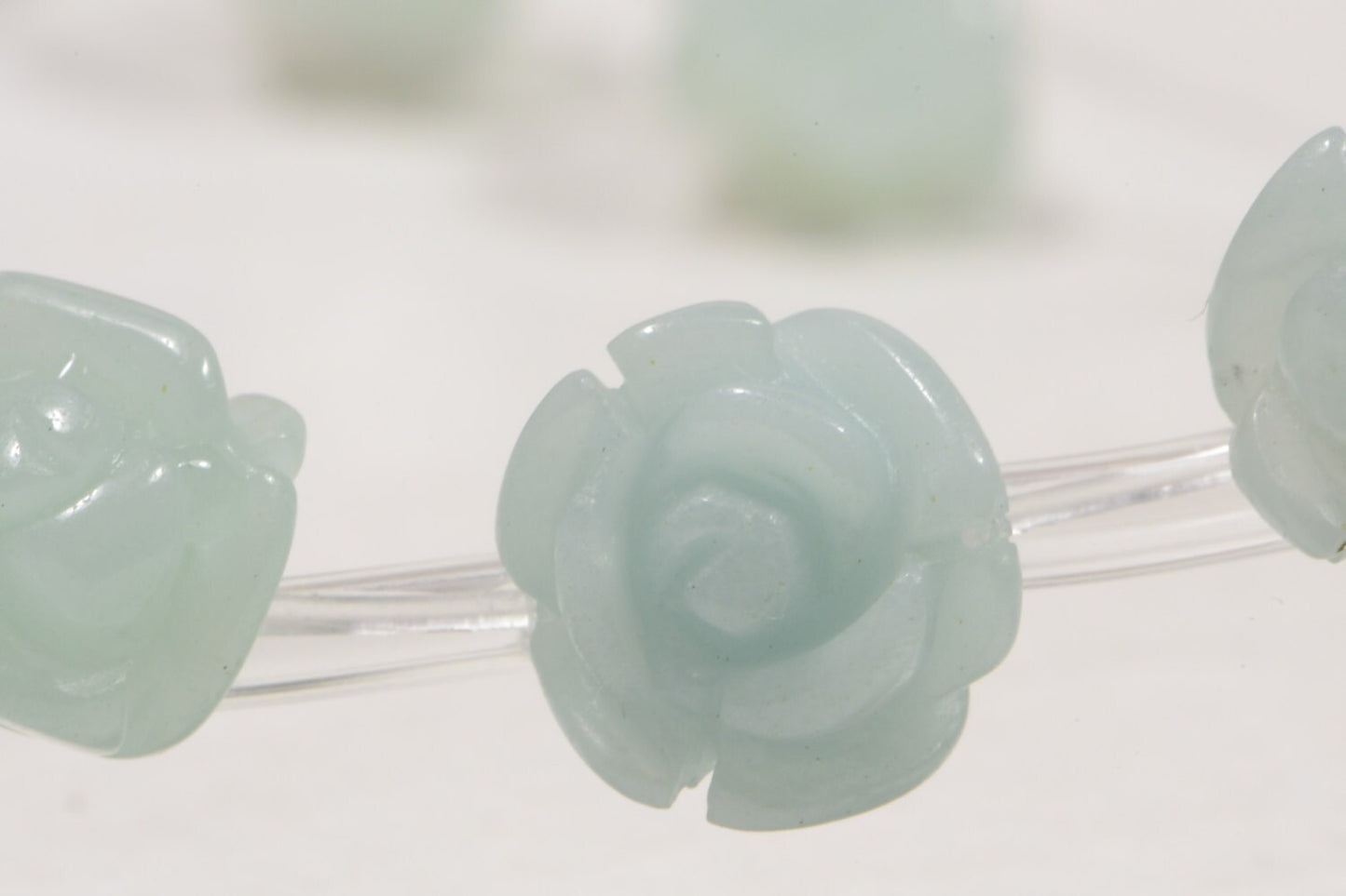 Amazonite Carved Rose Beads: Light Blue Gemstone, 10mm (6 Beads)