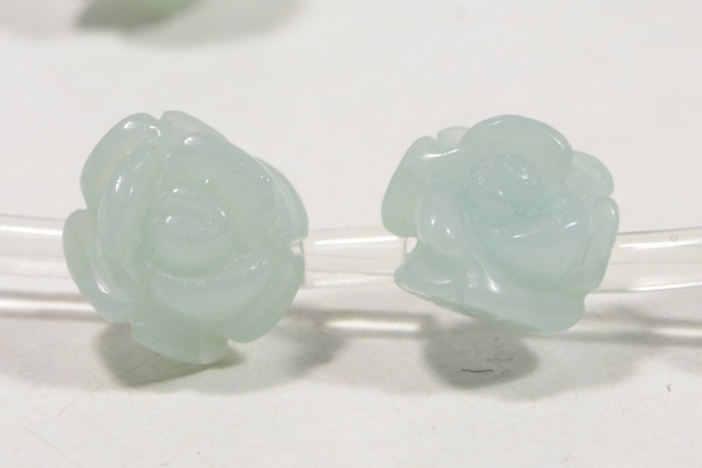 Amazonite Carved Rose Beads: Light Blue Gemstone, 10mm (6 Beads)