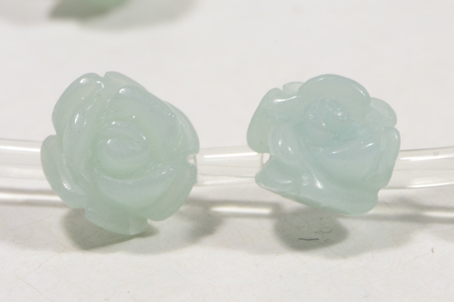 Amazonite Carved Rose Beads: Light Blue Gemstone, 10mm (6 Beads)