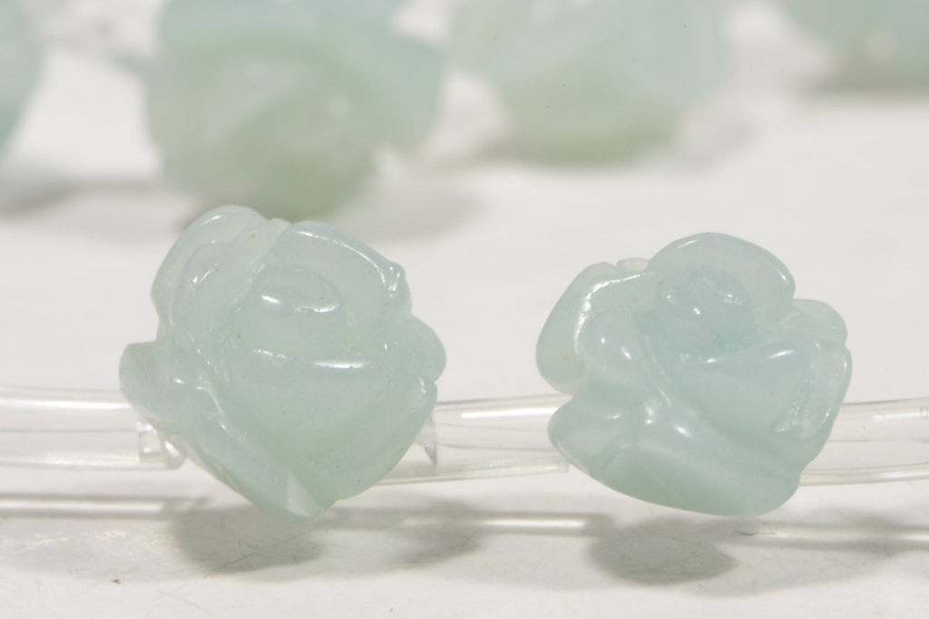 Amazonite Carved Rose Beads: Light Blue Gemstone, 10mm (6 Beads)