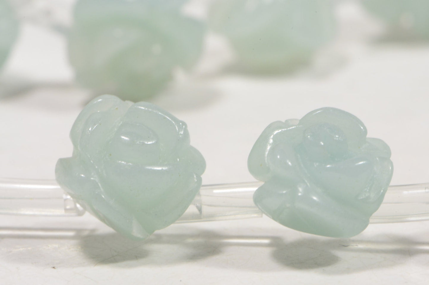 Amazonite Carved Rose Beads: Light Blue Gemstone, 10mm (6 Beads)