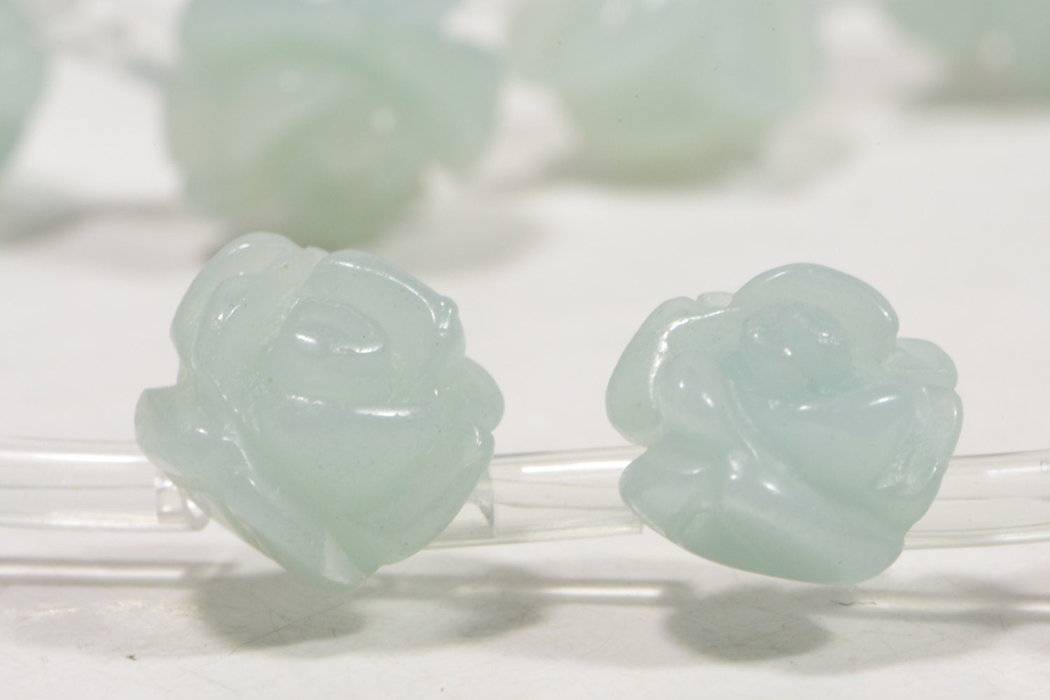 Amazonite Carved Rose Beads: Light Blue Gemstone, 10mm (6 Beads)