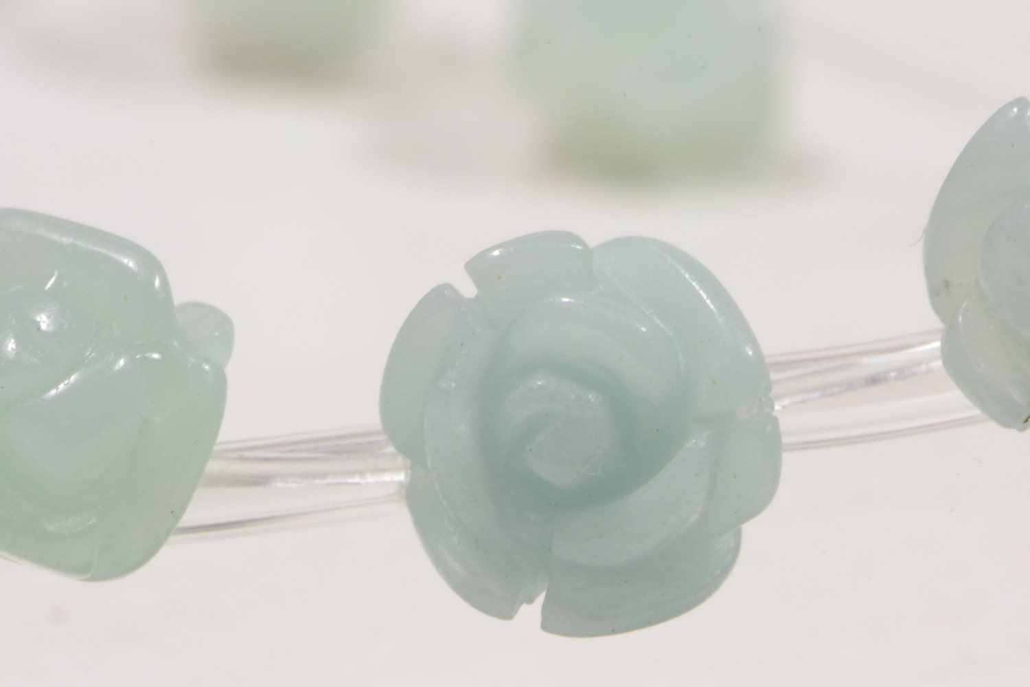 Amazonite Rose Beads: Light Blue Carved Gemstone, 10mm (2 Beads)