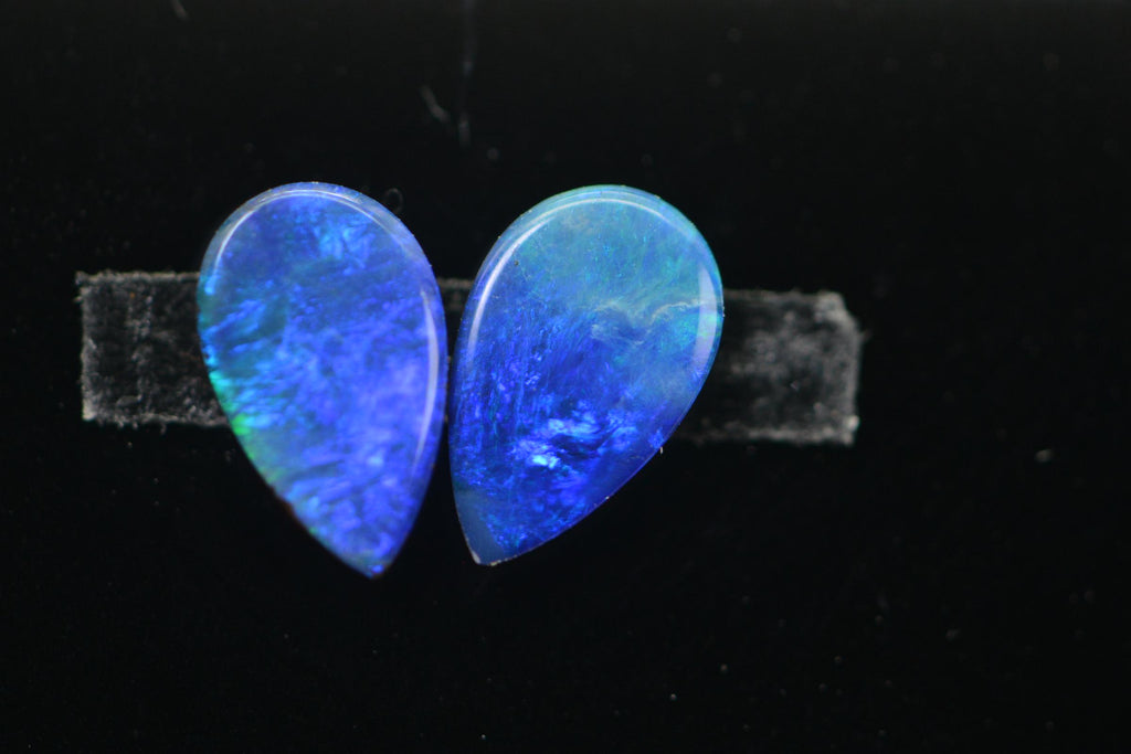 Black Opal Pear Pair: Australian Boulder Opal Doublet (8X5X1.8 mm)