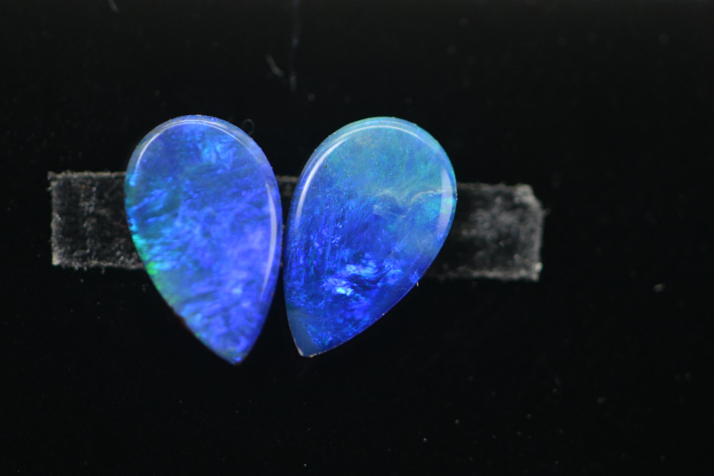 Black Opal Pear Pair: Australian Boulder Opal Doublet (8X5X1.8 mm)