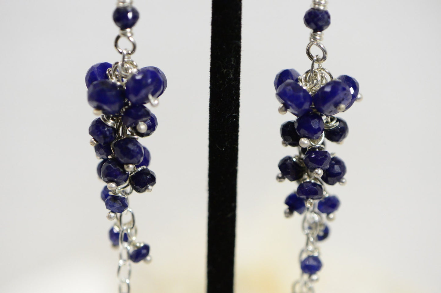 Cluster Sapphire Earrings, Long Sterling Silver Chandelier, September Birthstone