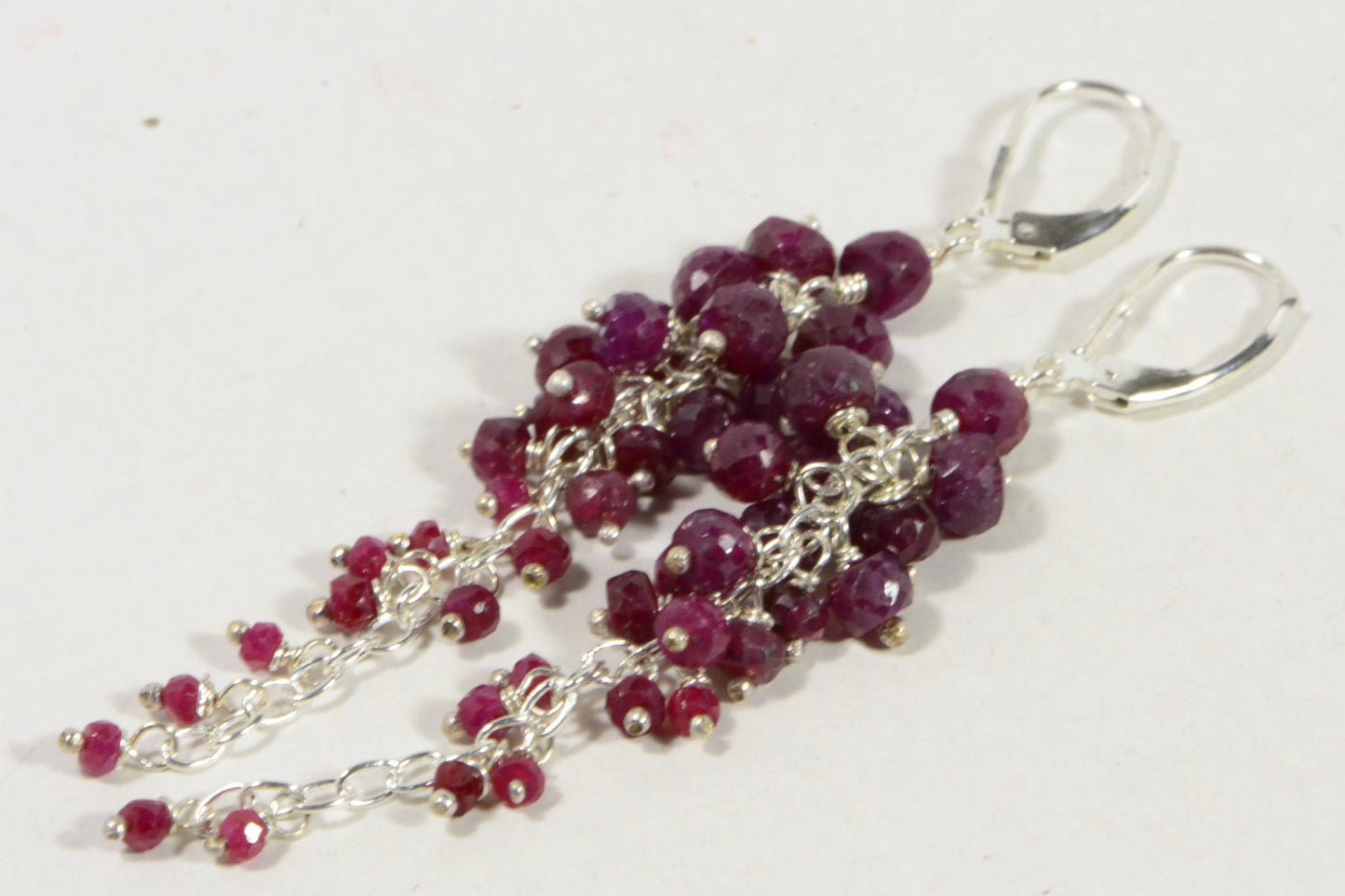 Ruby Cluster Earrings, Sterling Silver, July Birthstone