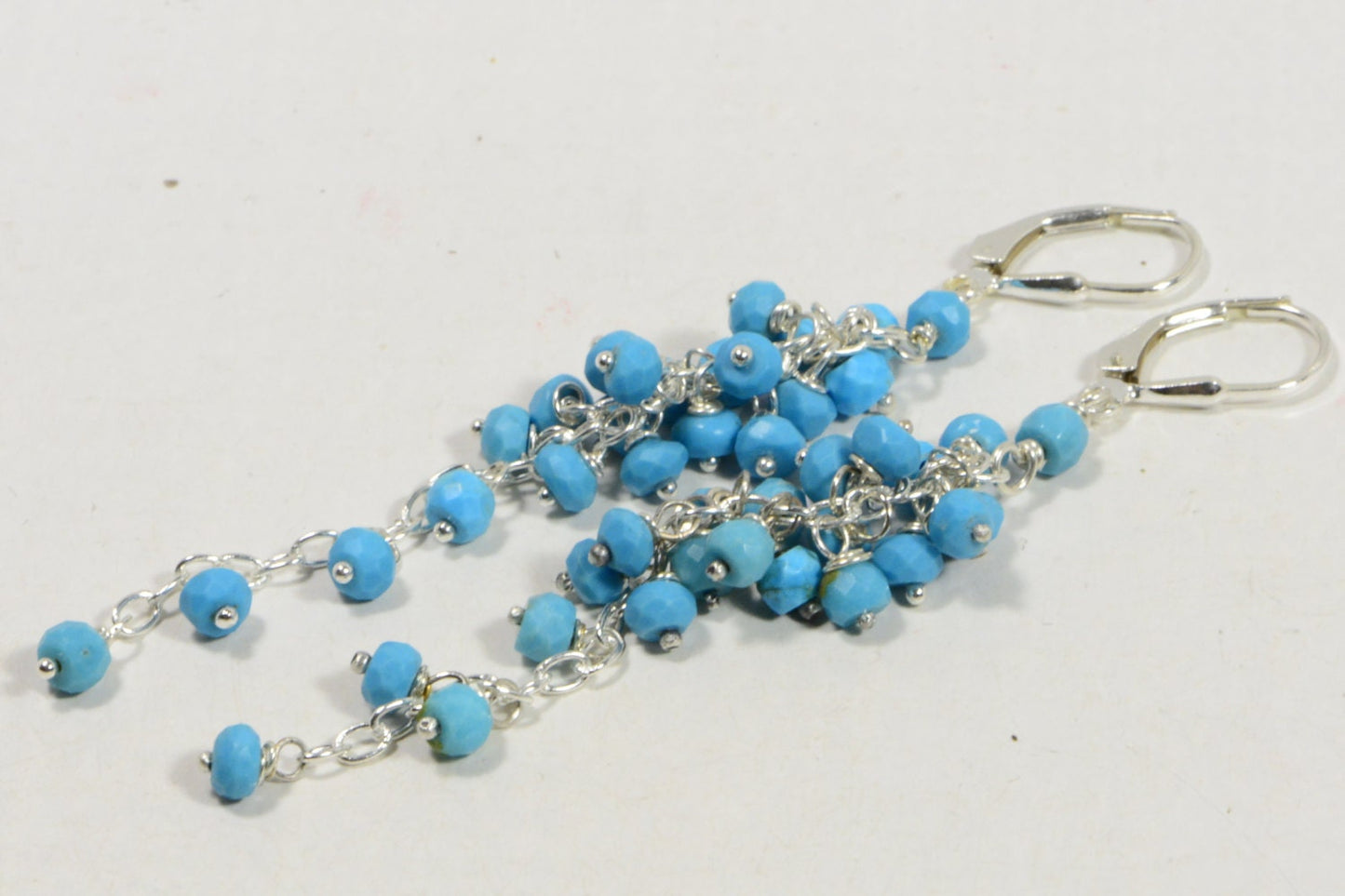 Sleeping Beauty Turquoise Cascade Earrings, Sterling Silver Dangle