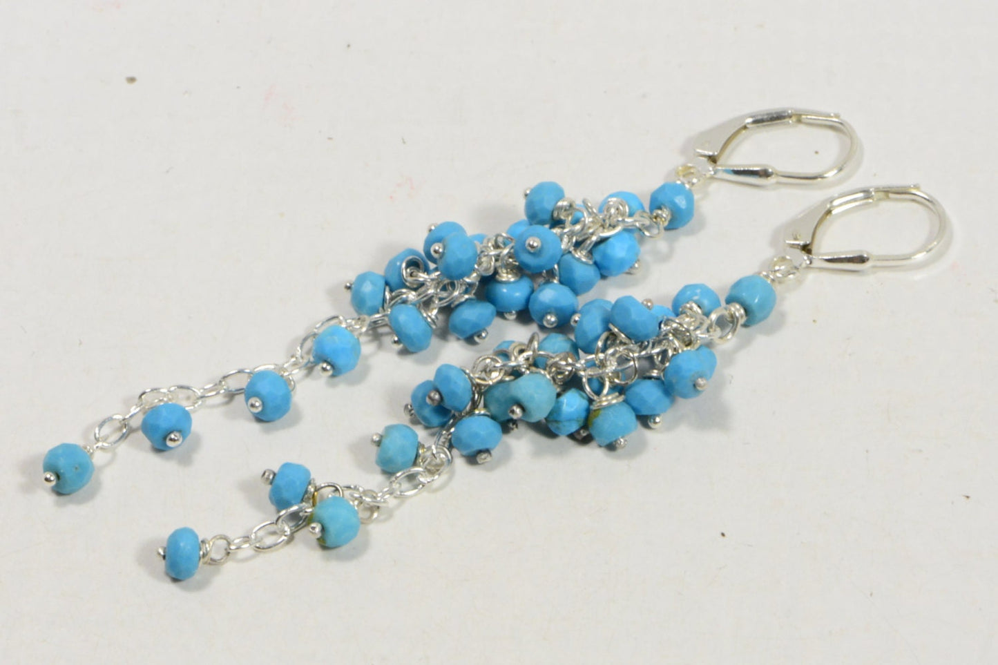 Sleeping Beauty Turquoise Cascade Earrings, Sterling Silver Dangle