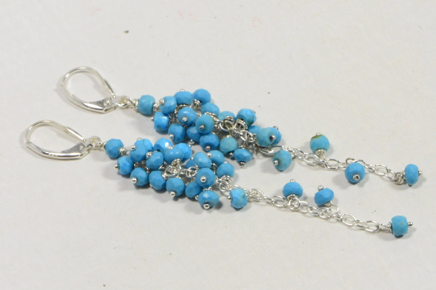 Sleeping Beauty Turquoise Cascade Earrings, Sterling Silver Dangle