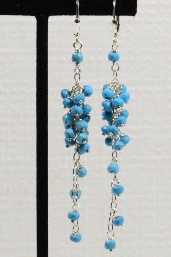 Sleeping Beauty Turquoise Cascade Earrings, Sterling Silver Dangle