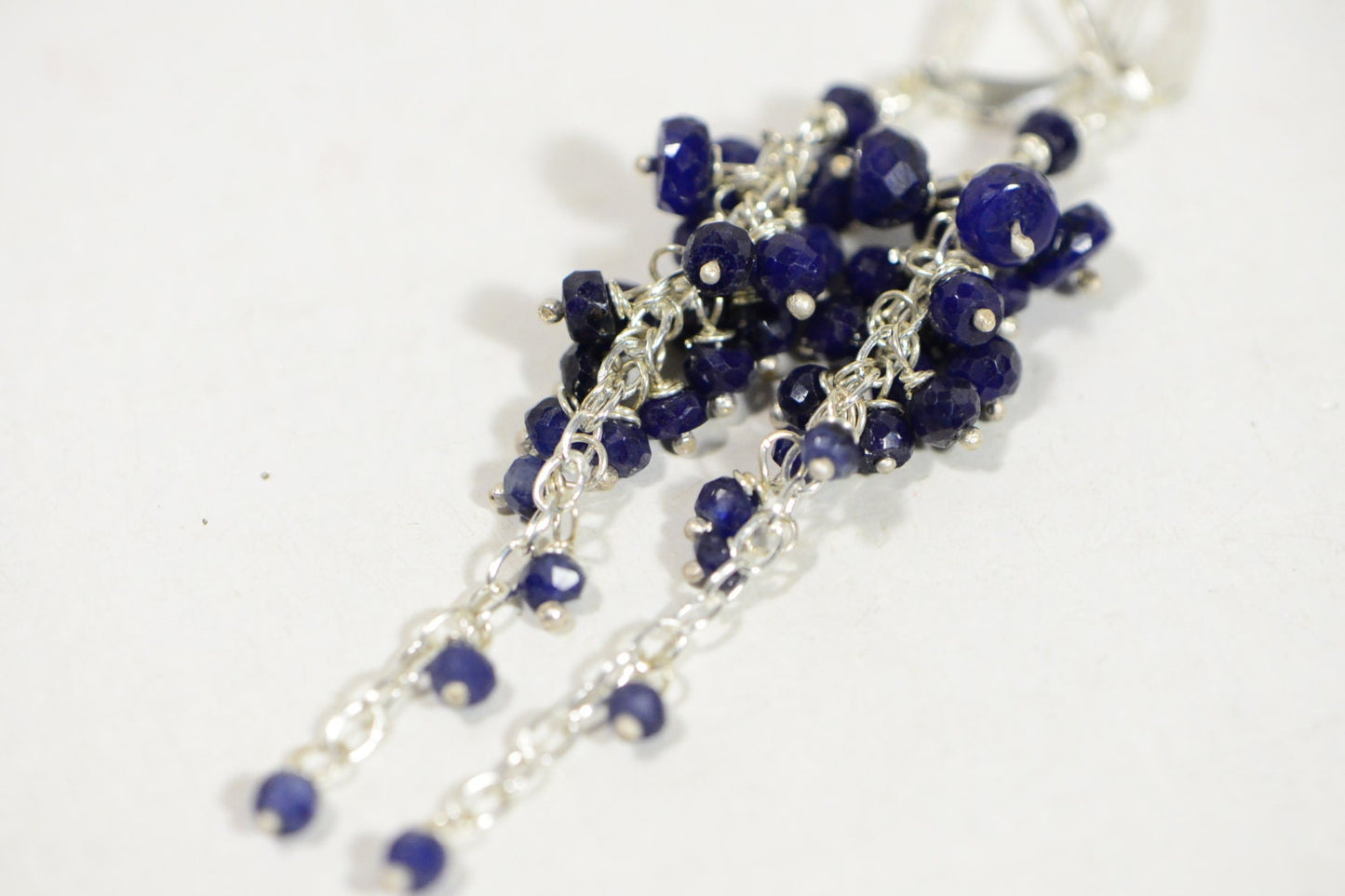 Cluster Sapphire Earrings, Long Sterling Silver Chandelier, September Birthstone