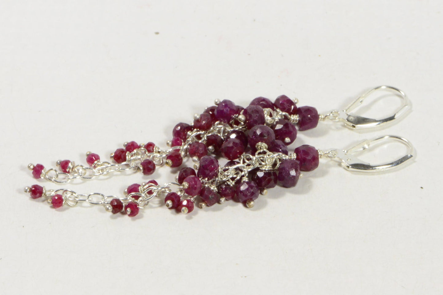 Ruby Cluster Earrings, Sterling Silver, July Birthstone