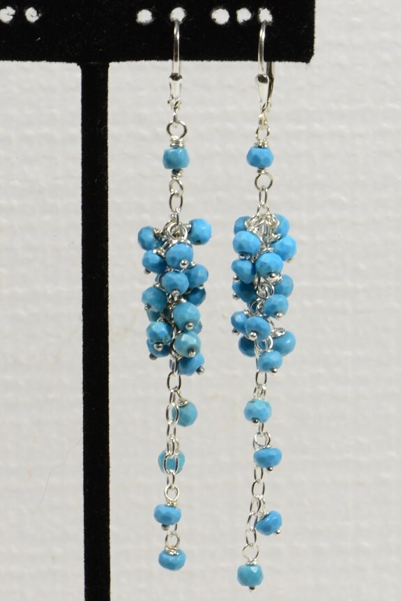 Sleeping Beauty Turquoise Cascade Earrings, Sterling Silver Dangle