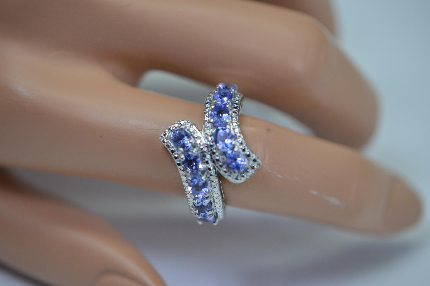 Genuine Tanzanite Sterling Silver Ring: Oval Cluster Band, December Birthstone