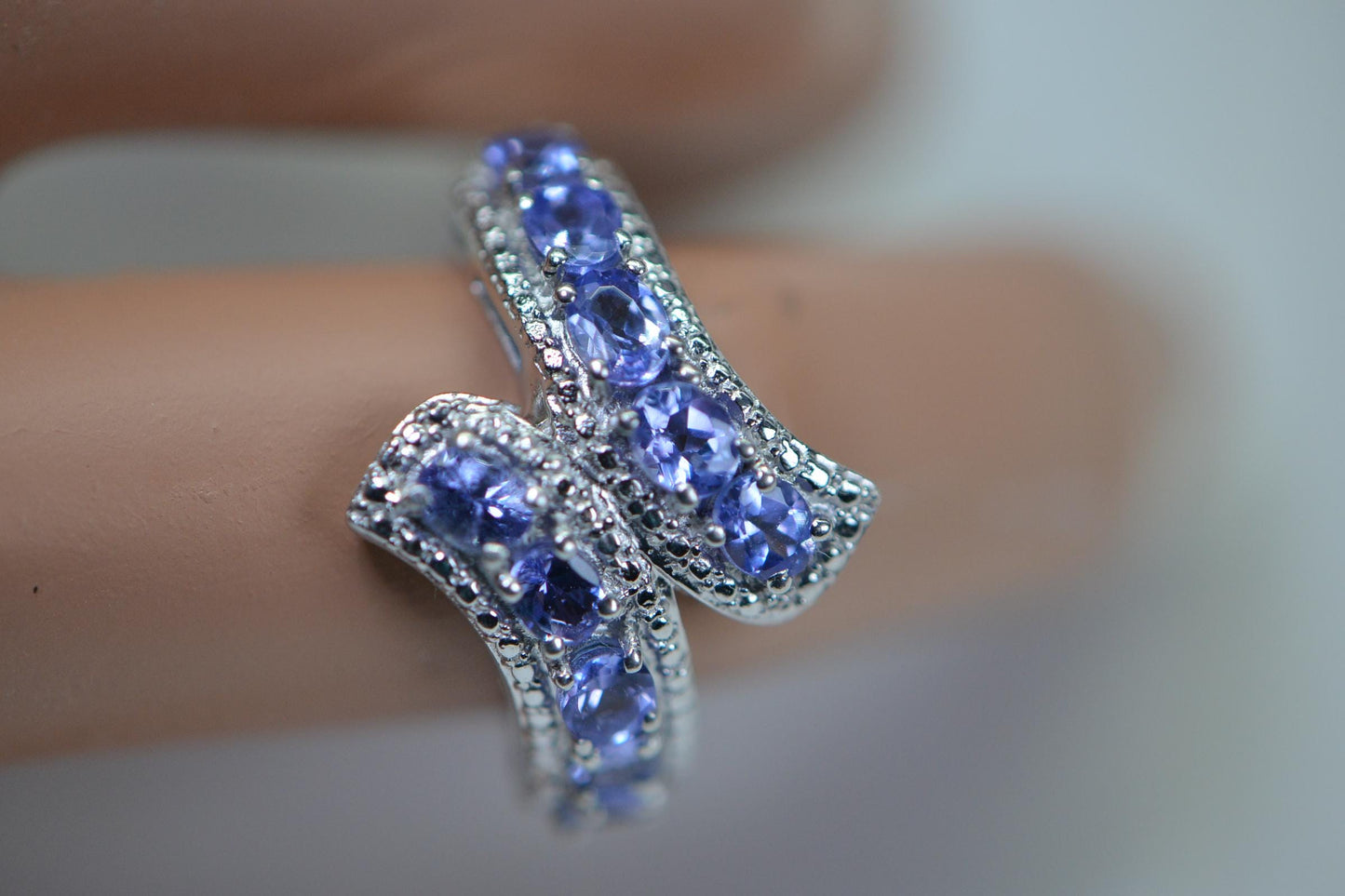Genuine Tanzanite Sterling Silver Ring: Oval Cluster Band, December Birthstone