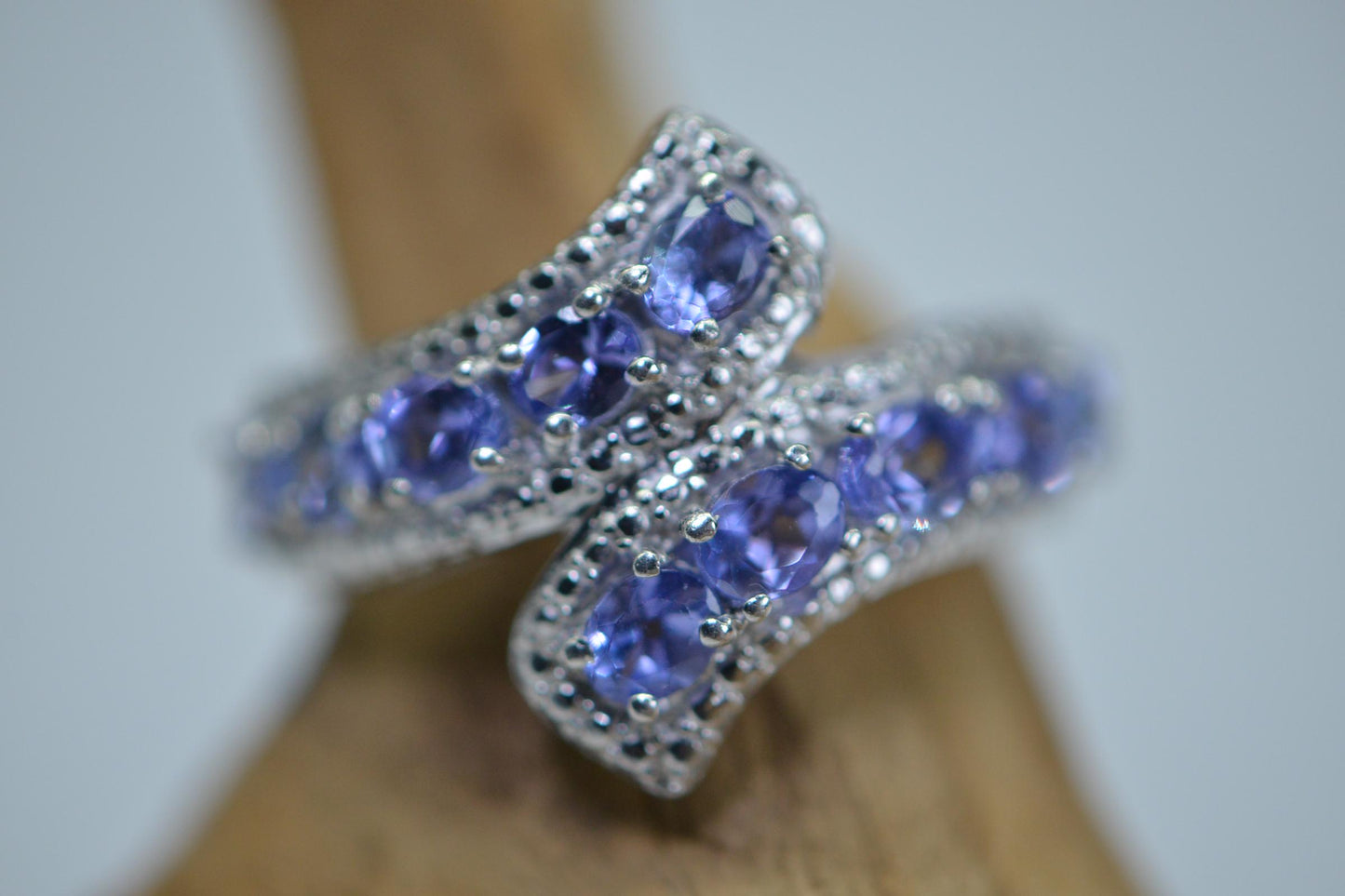 Genuine Tanzanite Sterling Silver Ring: Oval Cluster Band, December Birthstone