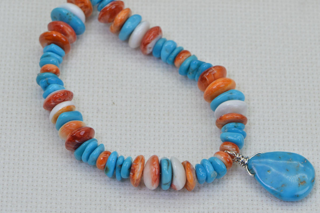 Arizona Sleeping Beauty Turquoise & Oyster Shell Beaded Necklace