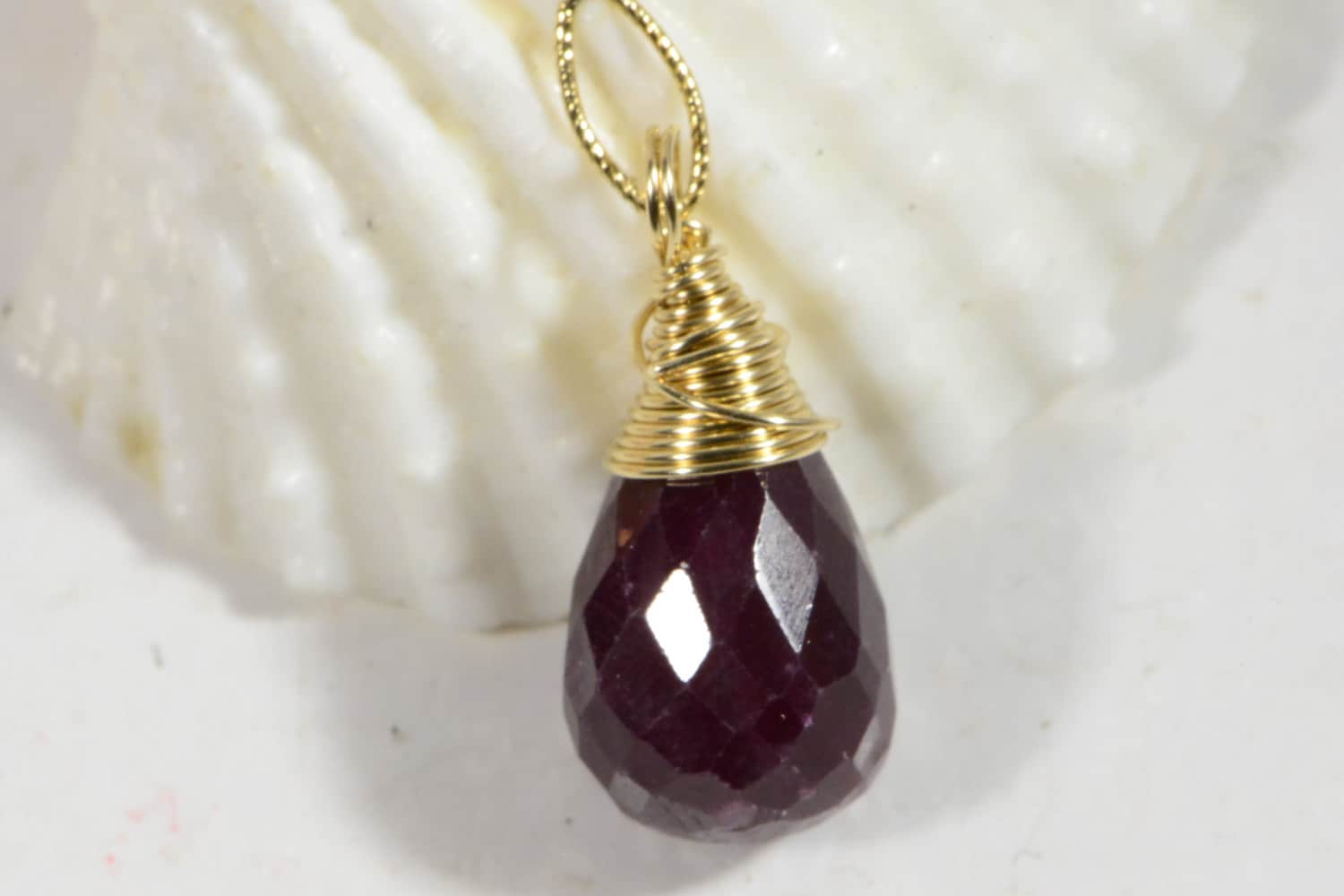 Genuine Ruby Facet  Briolette, Wire Wrapped Ruby Pendant, 12.5 X7.7mm 6.15ct Birthstone for July