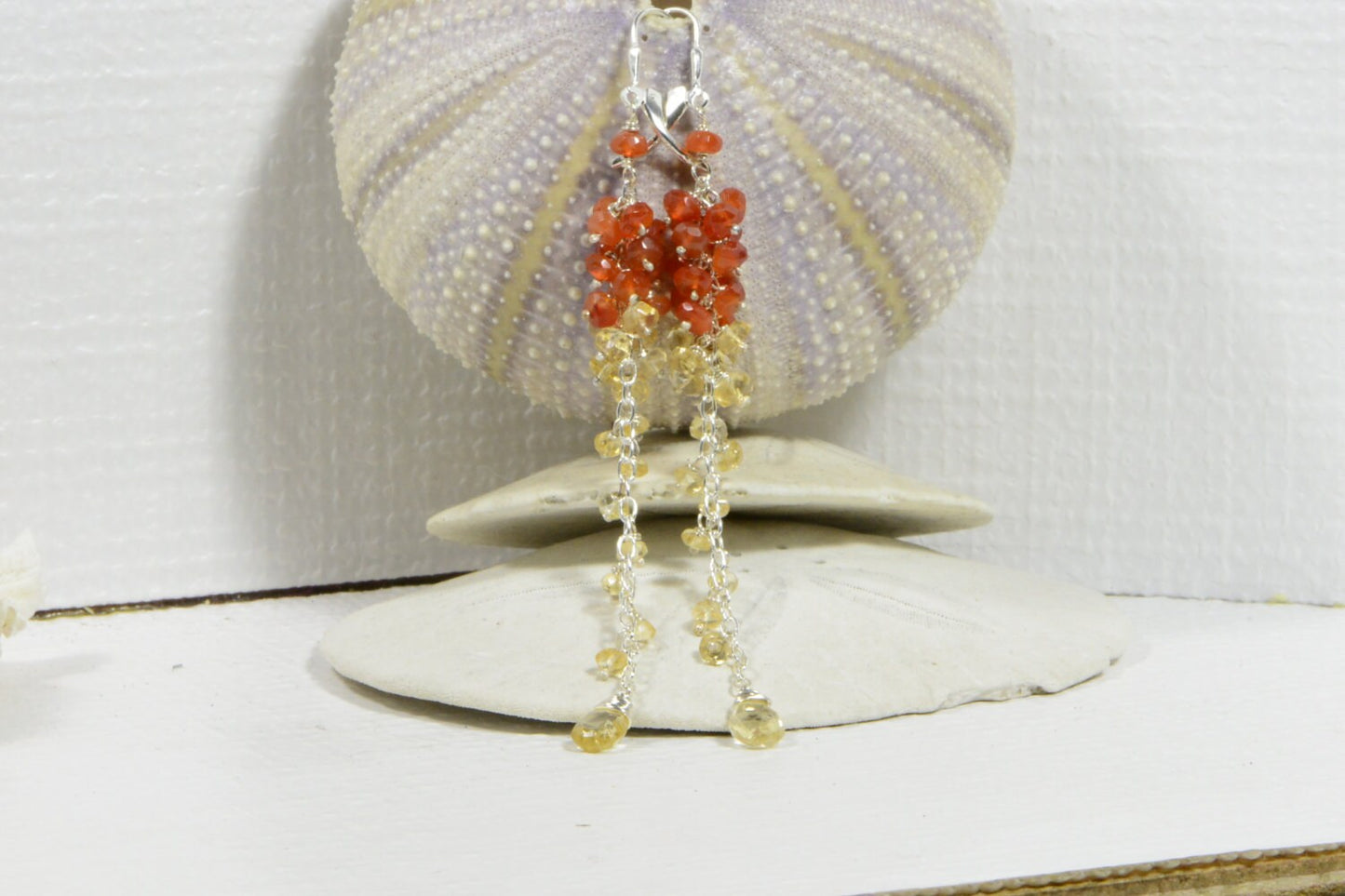 Citrine Carnelian Sterling Silver Chandelier Earrings, Gemstone Jewelry
