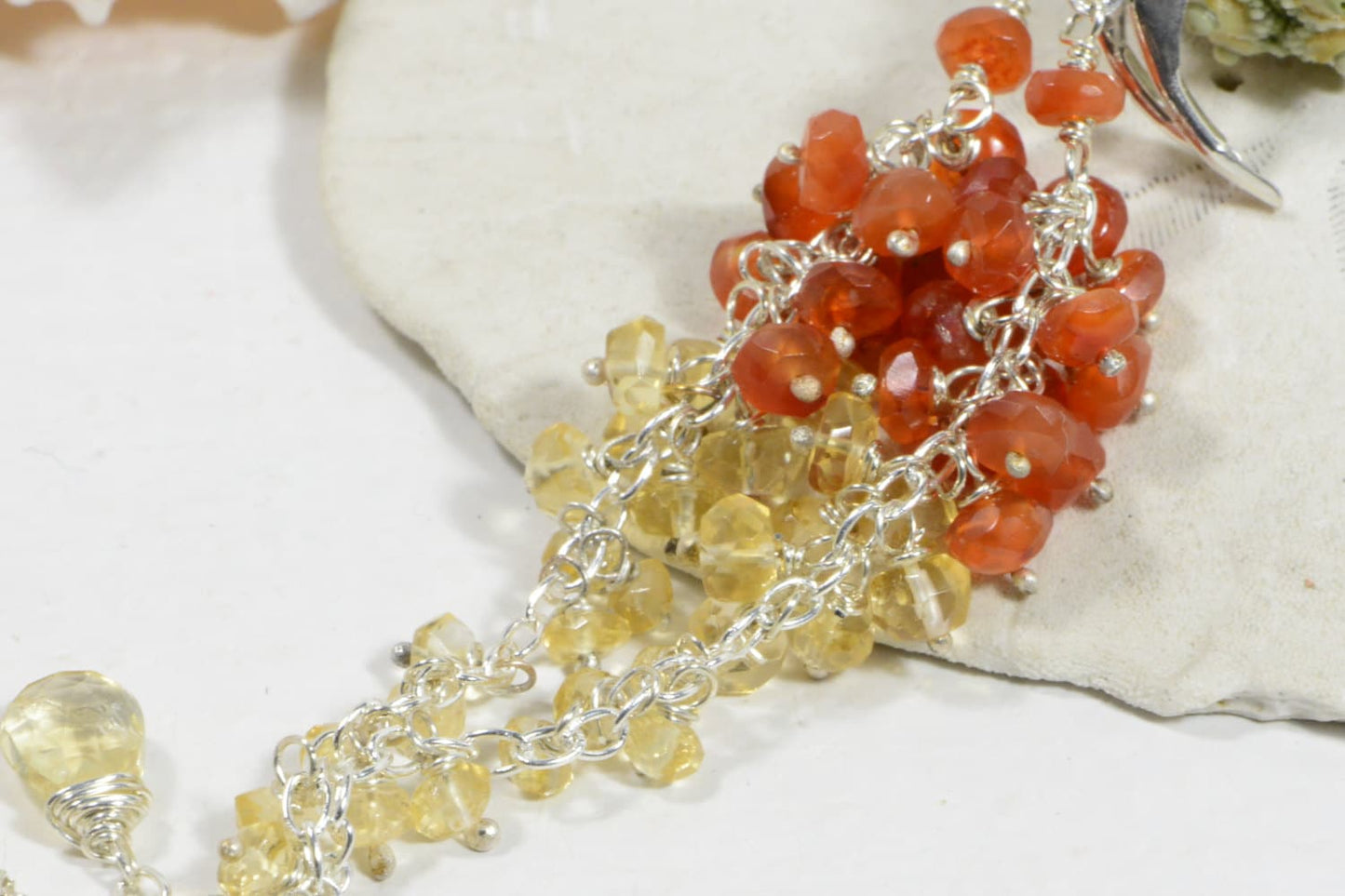 Citrine Carnelian Sterling Silver Chandelier Earrings, Gemstone Jewelry