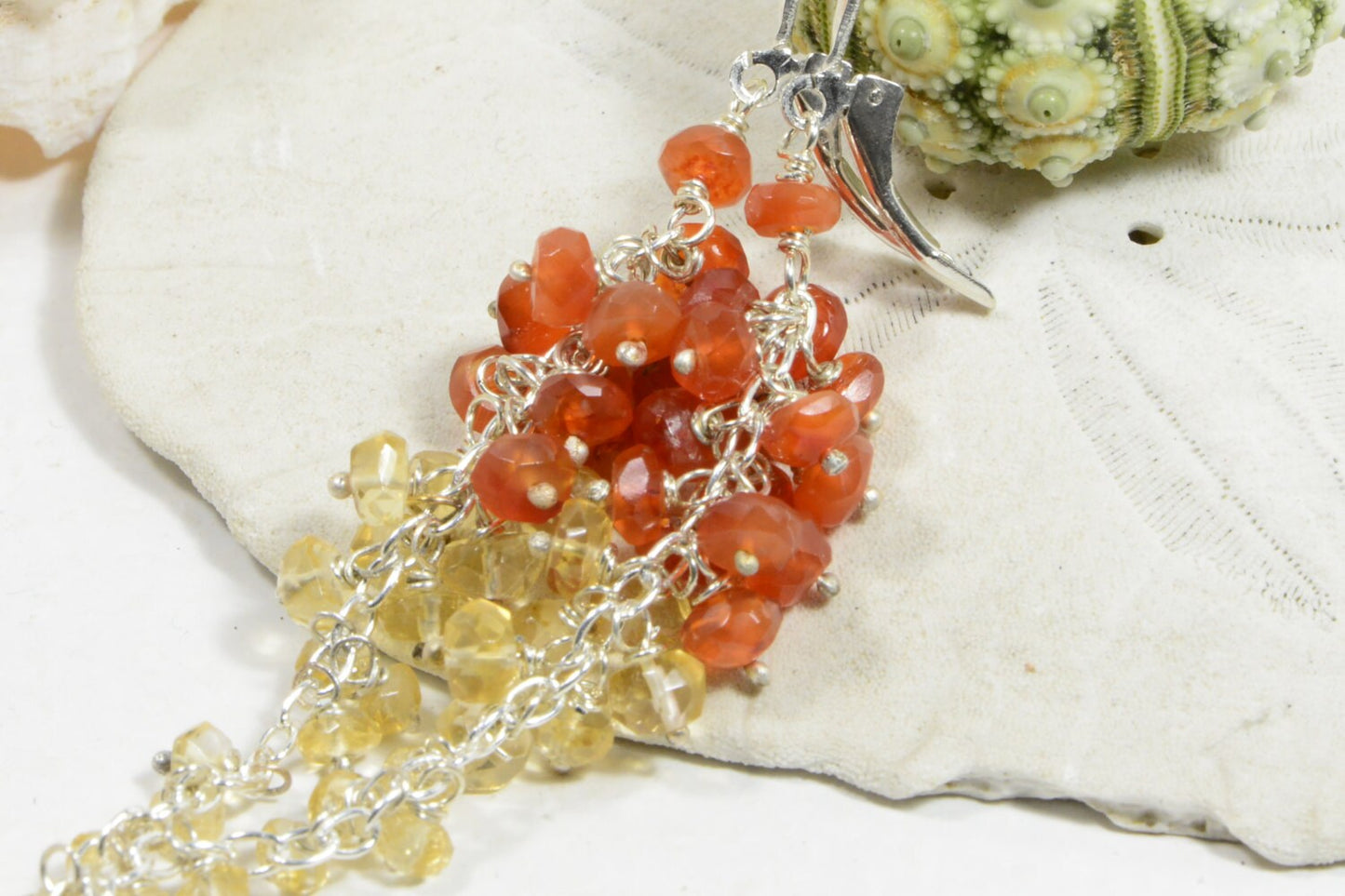 Citrine Carnelian Sterling Silver Chandelier Earrings, Gemstone Jewelry