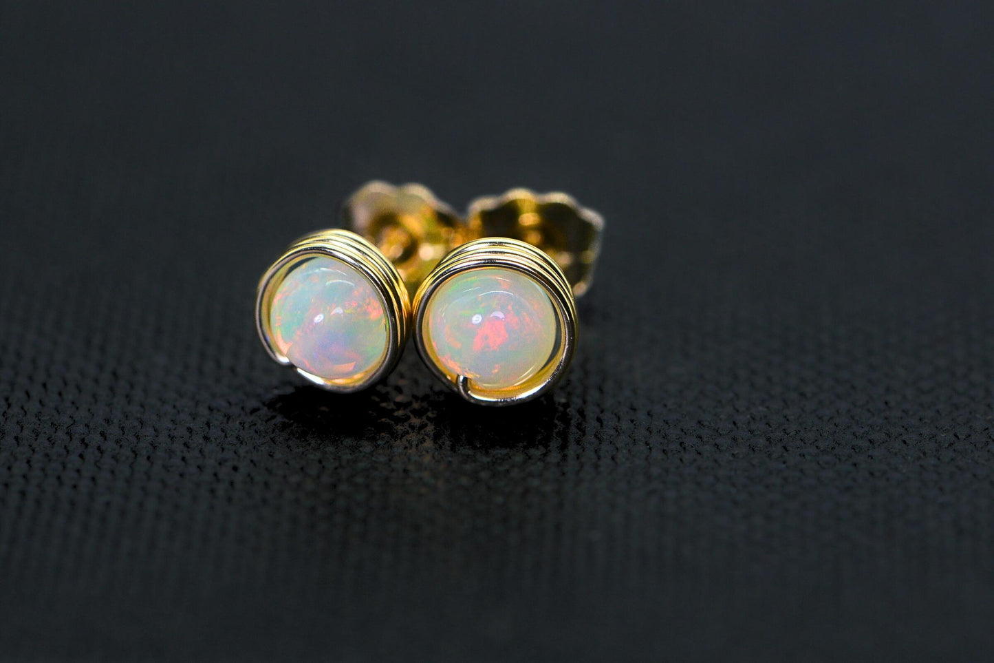 Ethiopian Opal Stud Earrings: 14K Gold Filled Wire Wrapped, 5mm
