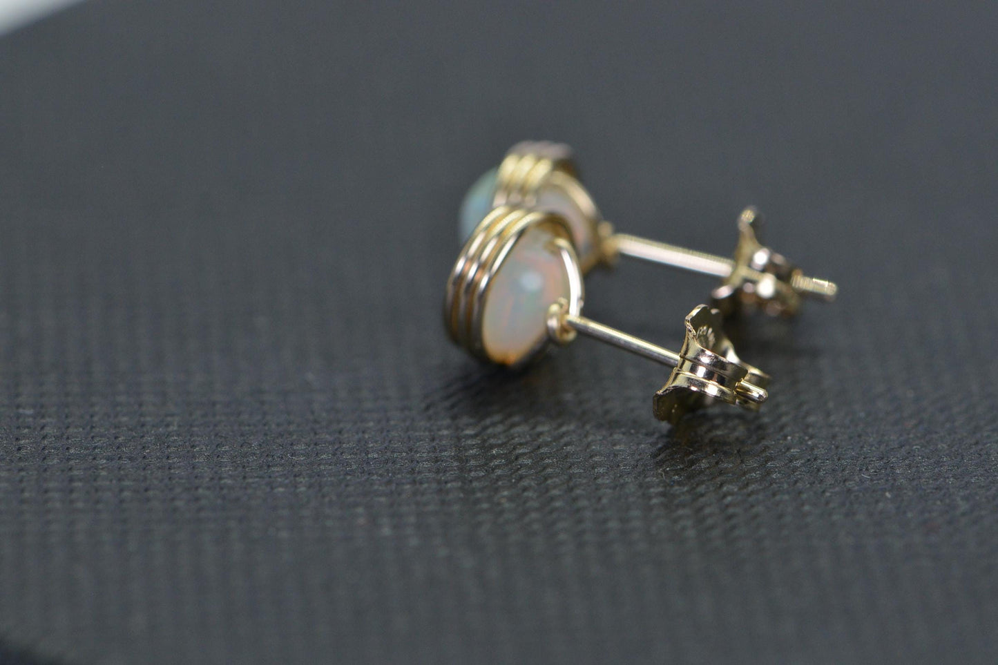 Ethiopian Opal Stud Earrings: 14K Gold Filled Wire Wrapped, 5mm