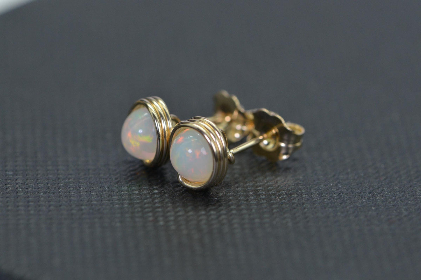 Ethiopian Opal Stud Earrings: 14K Gold Filled Wire Wrapped, 5mm