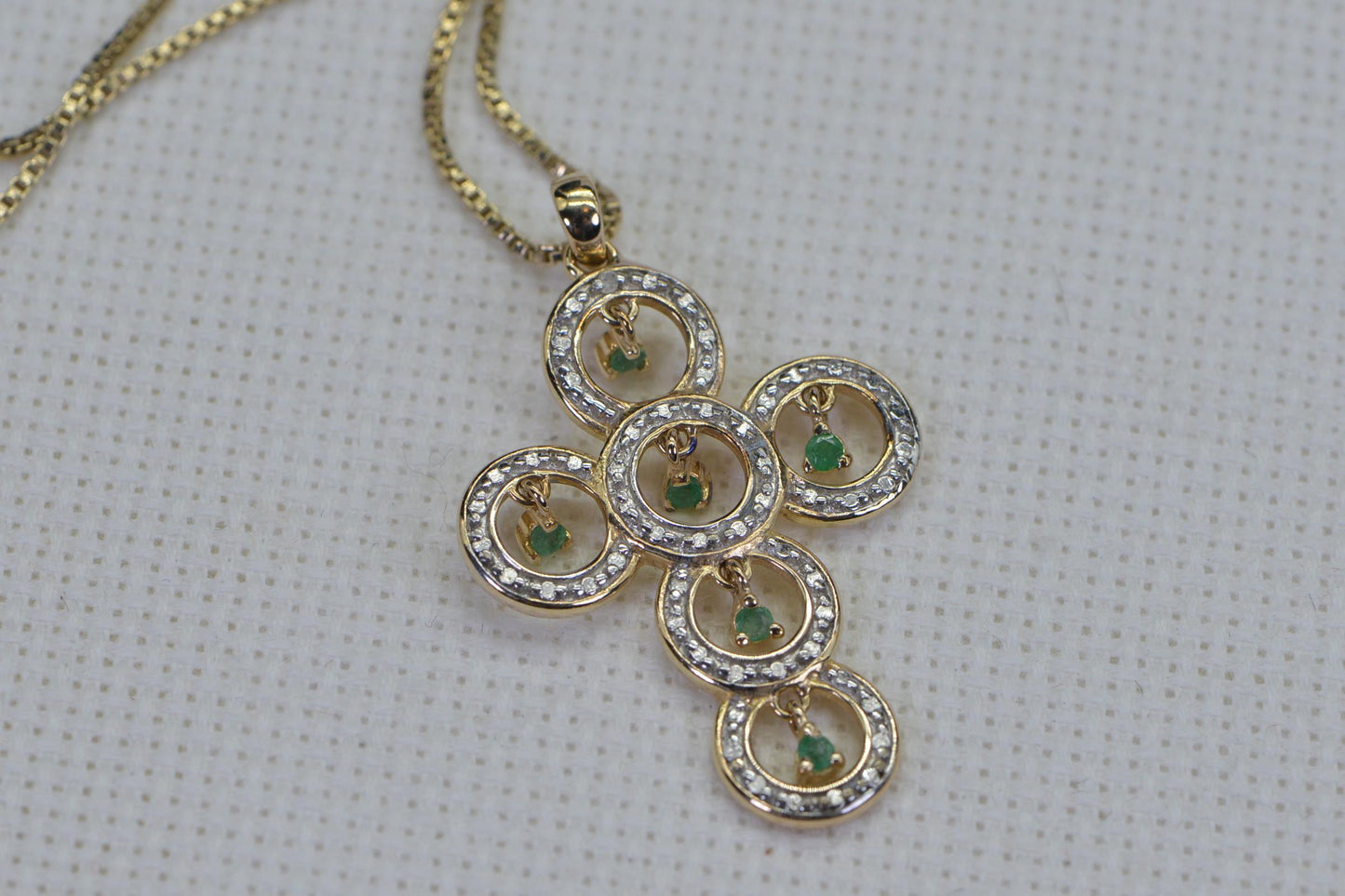 Colombian Emerald Cross Pendant: Diamond & Sterling Silver Filigree