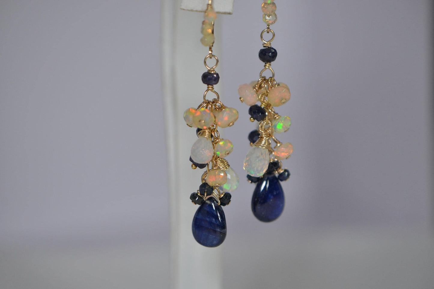 Sapphire & Opal Cluster Earrings: 14K Gold Filled Gemstone Dangles